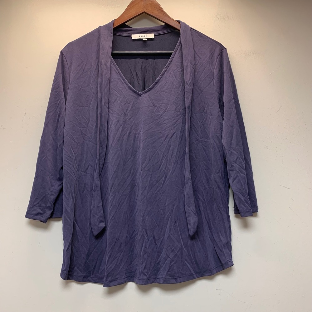 RO&DE Blouse Women XL Purple Excellent Tie Front V-Neck 3/4 Sleeve Top KDR49440